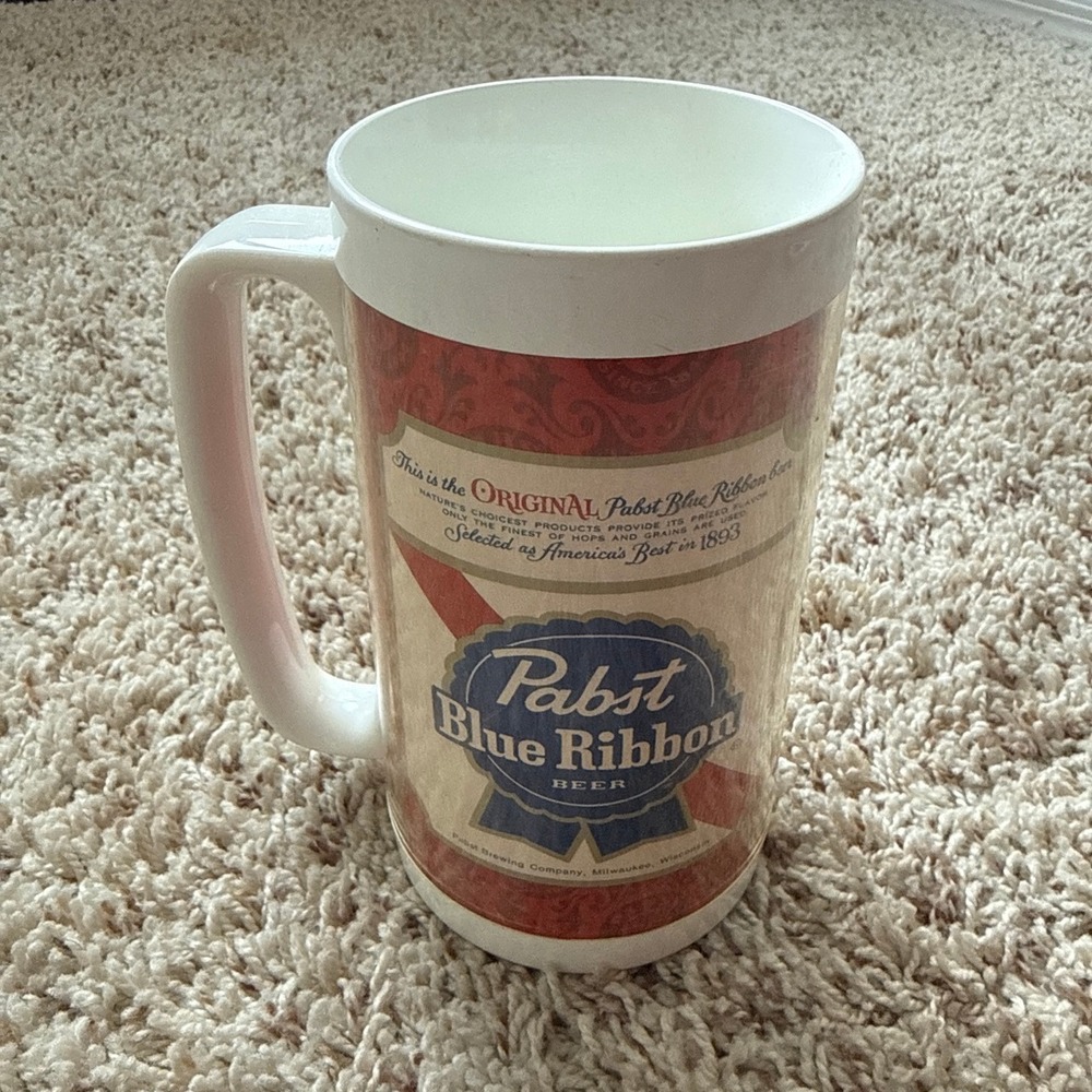 Vintage Pabst Blue Ribbon PBR Beer Mug Thermo-Serv Insulated Plastic Stein 7"